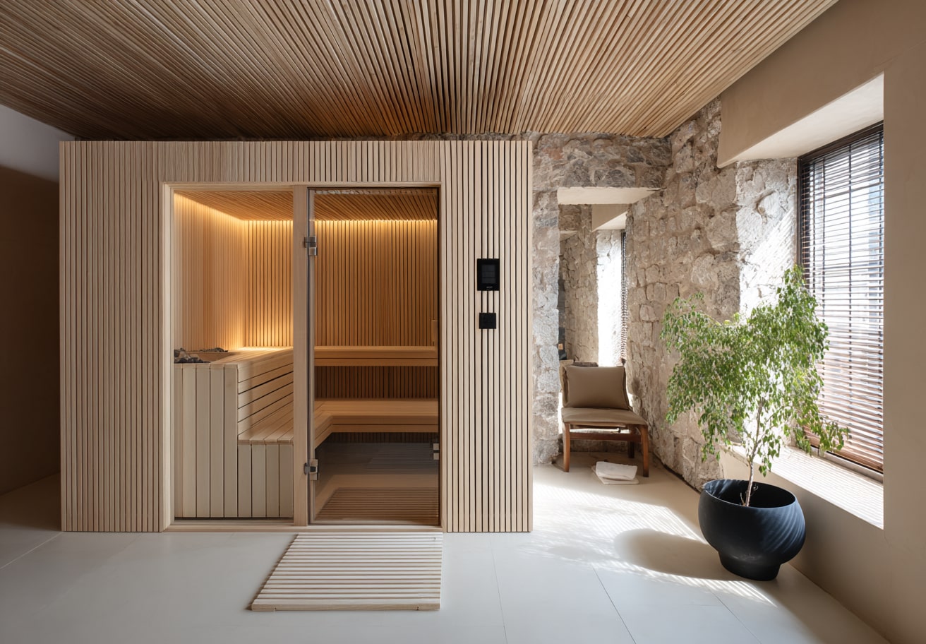 Sauna moderne en bois clair