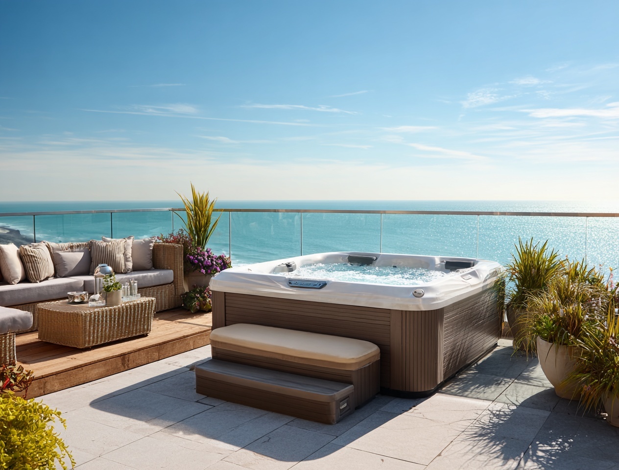 Spa extérieur dans un jardin