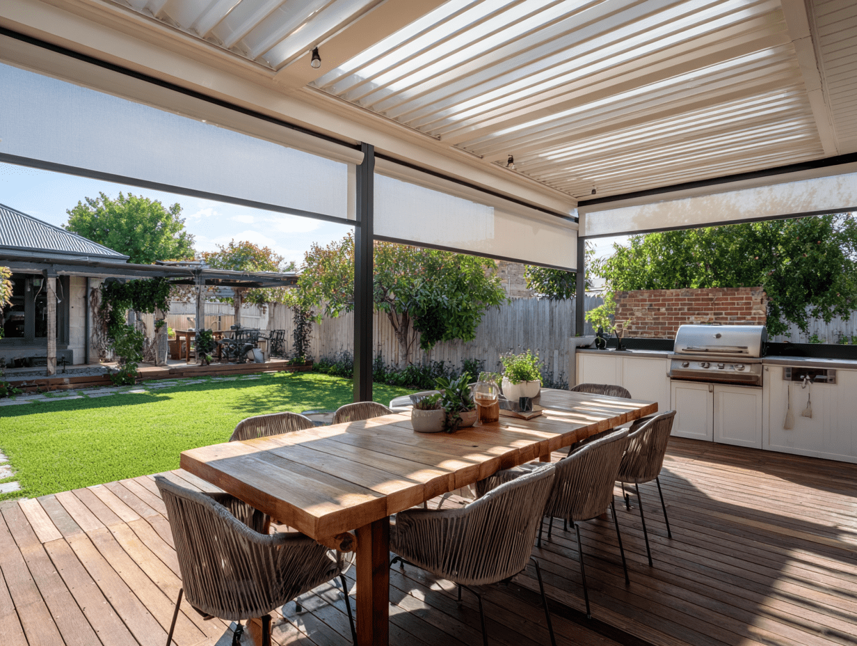 Pergola bioclimatique Ambre agréable et ombragée en été, pour protéger du soleil Pergola bioclimatique Ambre agréable et ombragée en été, pour protéger du soleil