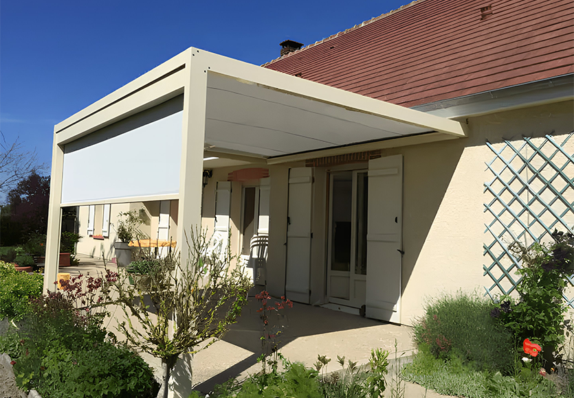 Pergola à toile COCOOON+, en aluminium robuste, prévue pour résister à toutes les intempéries